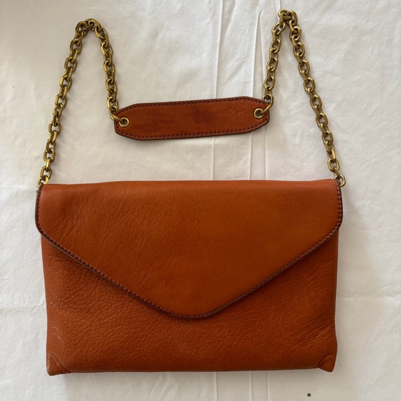 J Crew Clutch Bag Leather Tan Shoulder Strap - Picture 1 of 5